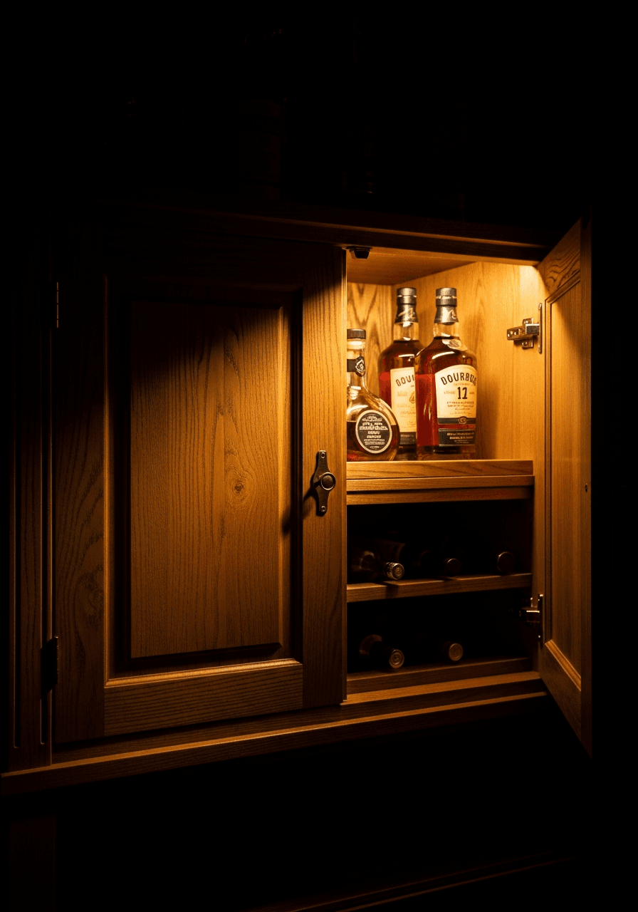 Bourbon cabinet with warm amber glow