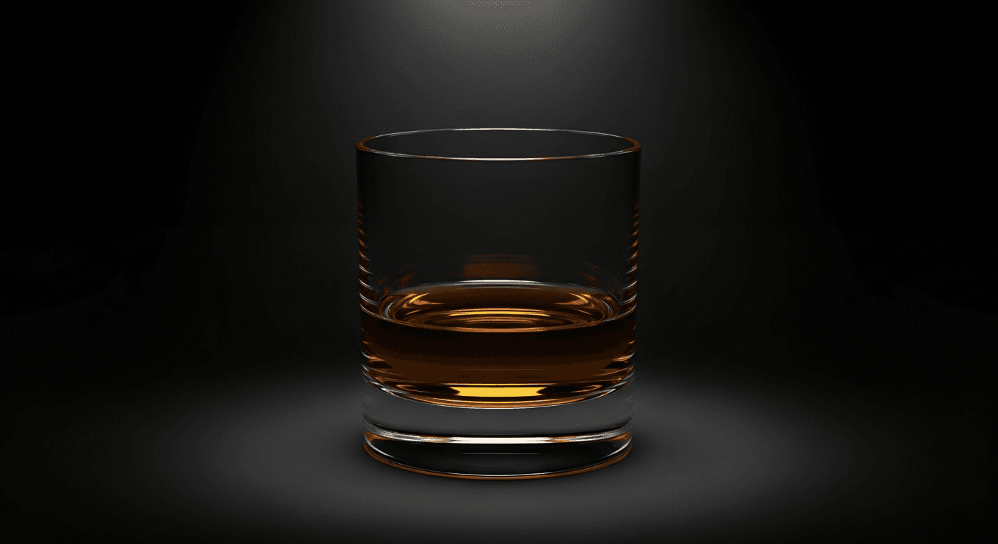 Whiskey glass under soft spotlight