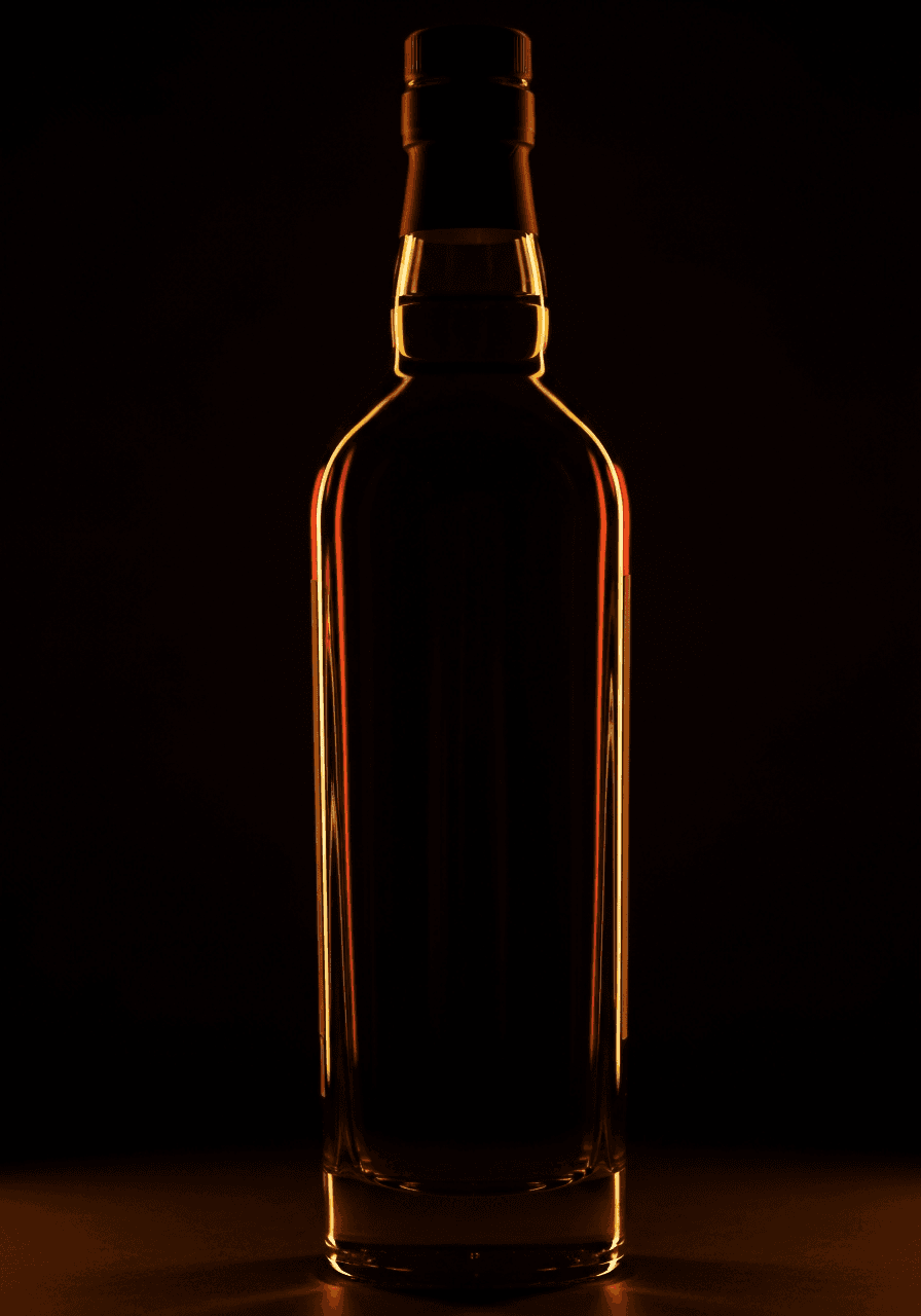 Bourbon bottle silhouette emerging from darkness